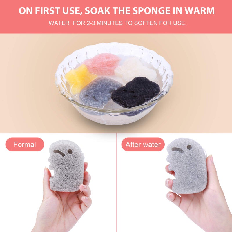 KECUCO Konjac Baby Sponge for Bathing, Kids Bath Sponges for Infants, Toddler Bath Time, Cute Shapes and Safe Plant-Based Konjac Baby Bath Accessories, 5pcs - Image 5